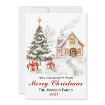 Vintage Watercolor Christmas Flat Holiday Card