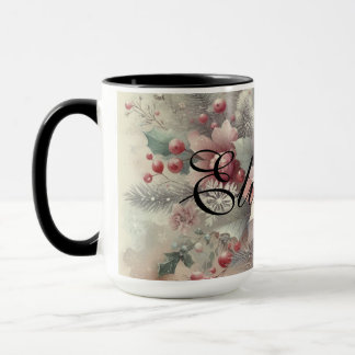 Vintage Watercolor Christmas Floral and Ornaments Mug