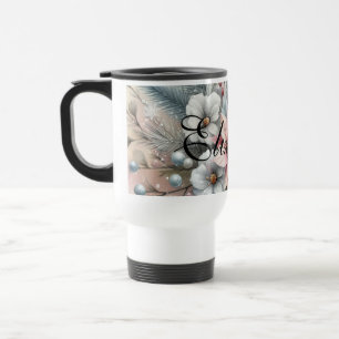 Vintage Watercolor Christmas Floral and Ornaments Travel Mug