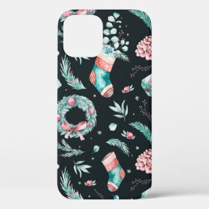 Vintage watercolor christmas illustration iPhone 12 case
