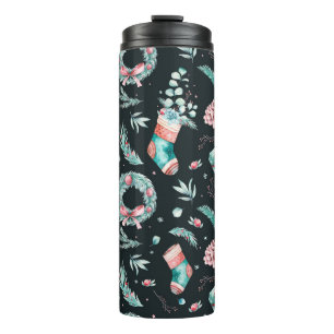 Vintage watercolor christmas illustration thermal tumbler