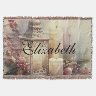 Vintage Watercolor Christmas Lantern and Ornaments Throw Blanket