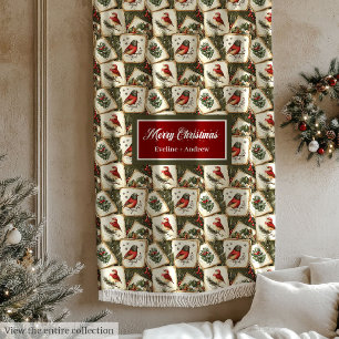 Vintage watercolor Christmas robin festive blanket