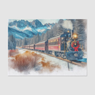 Vintage Watercolor Christmas Train Craft Tissue Paper