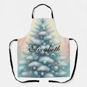 Vintage Watercolor Christmas Tree and Ornaments Apron