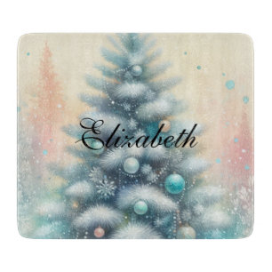 Vintage Watercolor Christmas Tree and Ornaments Cutting Board