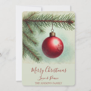 Vintage Watercolor Christmas Tree Merry and bright Holiday Card