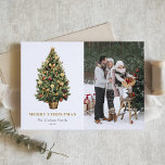 Vintage Watercolor Christmas Tree Photo Holiday Card<br><div class="desc">Celebrate the season with this elegant Christmas photo card showcasing a watercolor vintage Christmas tree adorned with shiny red and gold ornaments and delicate gold ribbons. The traditional style brings a nostalgic holiday feel perfect for sending heartfelt wishes. Customize this elegant Christmas card with your favourite photo and message to...</div>