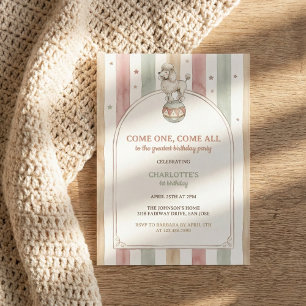 Vintage Watercolor Circus Poodle Carnival Birthday Invitation