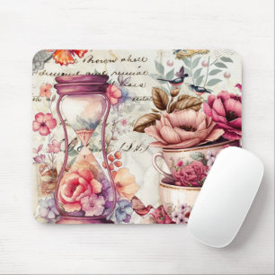 Vintage Watercolor Collage Mouse Pad