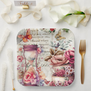 Vintage Watercolor Collage Paper Plate