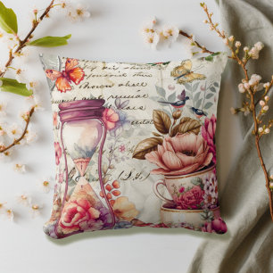 Vintage Watercolor Collage Throw Pillow