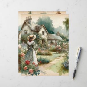Vintage Watercolor Country Garden Scrapbook Paper