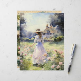 Vintage Watercolor Country Garden Scrapbook Paper
