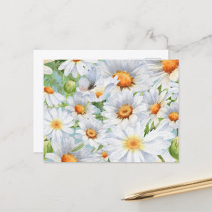 Vintage Watercolor Daisies and Butterfly Pattern Postcard