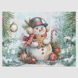 Vintage Watercolor Decoupage Christmas Snowman Tissue Paper