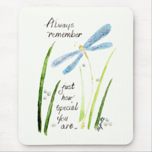 Vintage Watercolor Dragonfly Always Remember text Mouse Pad