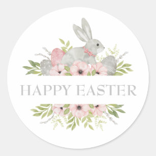 Vintage Watercolor Easter Bunny & Eggs Greeting Classic Round Sticker