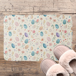 Vintage Watercolor Easter Flowers Leaves Eggs Bath Mat