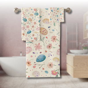 Vintage Watercolor Easter Flowers Leaves Eggs Bath Towel Set