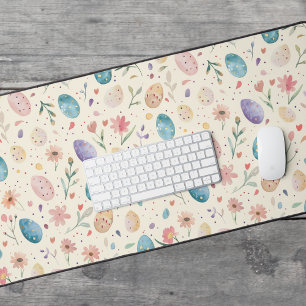 Vintage Watercolor Easter Flowers Leaves Eggs Desk Mat