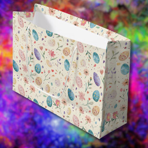 Vintage Watercolor Easter Flowers Leaves Eggs Large Gift Bag