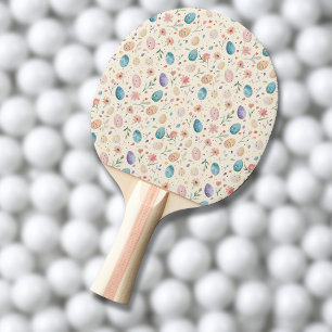 Vintage Watercolor Easter Flowers Leaves Eggs Ping Pong Paddle