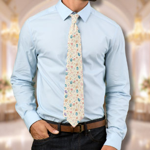 Vintage Watercolor Easter Flowers Leaves Eggs Tie