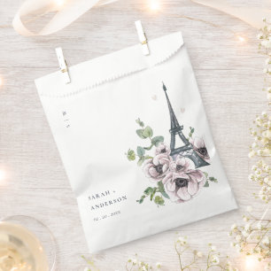 Vintage Watercolor Eiffel Tower Floral Wedding Favour Bag