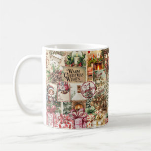 Vintage Watercolor Festive Christmas Collage Coffee Mug