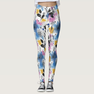 Vintage Watercolor Floral Abstract Pattern (13) Leggings