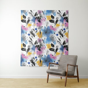 Vintage Watercolor Floral Abstract Pattern (13) Tapestry