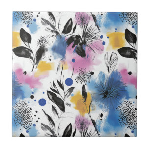 Vintage Watercolor Floral Abstract Pattern (13) Tile