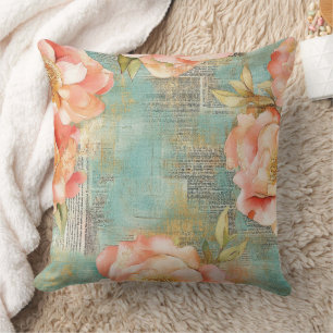 Vintage Watercolor Floral Abstract Pattern (15) Throw Pillow