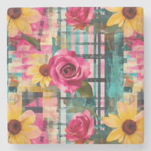 Vintage Watercolor Floral Abstract Pattern (16) Stone Coaster