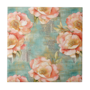 Vintage Watercolor Floral Abstract Pattern (18) Tile