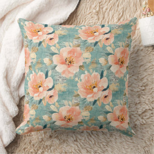 Vintage Watercolor Floral Abstract Pattern (1) Throw Pillow