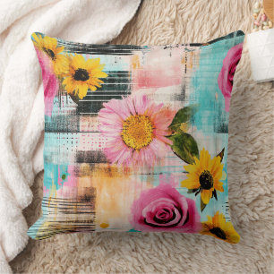 Vintage Watercolor Floral Abstract Pattern (2) Throw Pillow