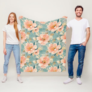 Vintage Watercolor Floral Abstract Pattern Fleece Blanket