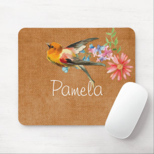 Vintage Watercolor Floral Bird Personalized Mouse Pad