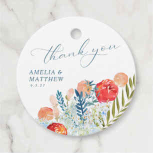 Vintage Watercolor Floral Boho Wedding Thank You Favour Tags
