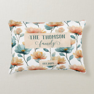 Vintage Watercolor Floral Family Heritage Accent Pillow
