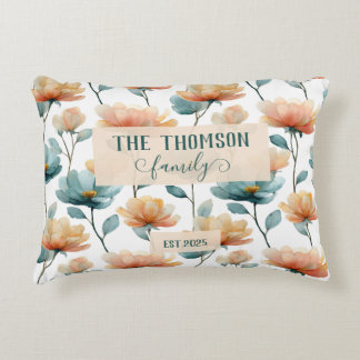 Vintage Watercolor Floral Family Heritage Accent Pillow