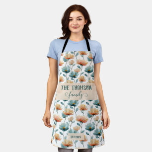 Vintage Watercolor Floral Family Heritage Apron
