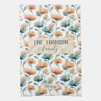 Vintage Watercolor Floral Family Heritage Kitchen Towel