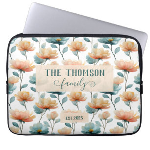 Vintage Watercolor Floral Family Heritage Laptop Sleeve