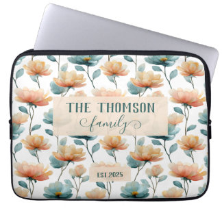 Vintage Watercolor Floral Family Heritage Laptop Sleeve