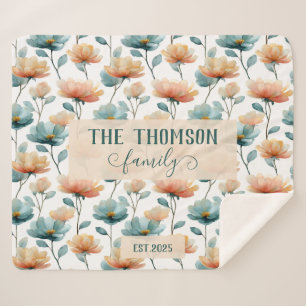 Vintage Watercolor Floral Family Heritage Sherpa Blanket