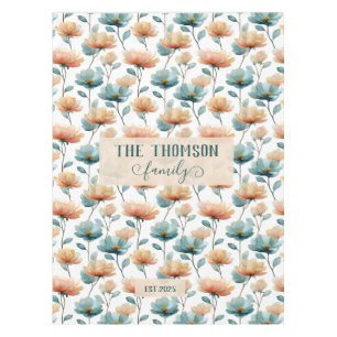 Vintage Watercolor Floral Family Heritage Tablecloth