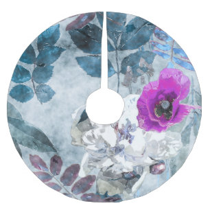 Vintage Watercolor Floral Lilac Poppies Brushed Polyester Tree Skirt